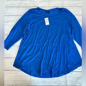 JM Collection Scoop Neck Long Sleeve Top in Royal Blue